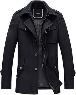 YOUTHUP Mens Wool Coats Casual Thick Short Winter Trench Coat Regular Fit Peacoat with Detachable Inner Collar