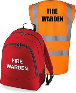 Workplace Fire Warden Backpack Kit - Printed Red Documents & Equipment Rucksack Bag with Hi Visibility Printed Vest
