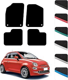 GCM - Car Floor Mats for Fiat 500 2012 To Present (Not Fit hybrid & Electric) Floor Protection - Anti Slip Car Mat with Clips Easy to Clean Car Carpet for All-Weather- Black Edging, Carpet