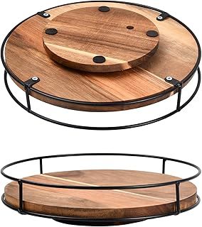 Turntable Cupboard Organizer Large, Wood Rotating Spice Rack 25cm, Non-Slip 360° Rotatable Condiment Holder, Round Display Tray for Kitchen Bathroom Countertop Cabinet Fridge Table Pantry