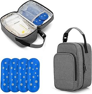 BAFASO Insulated Breastmilk Cooler Bag with 4 Gel Ice Packs, Breastmilk Cooler Fits 6 Bags of Breastmilk, Grey