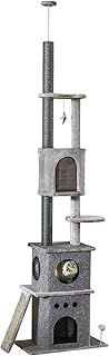 PawHut 255cm Floor To Ceiling Cat Tree for Indoor Cats Climber Scratching Post Adjustable Height Play Tower Removable Cover Grey