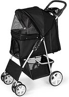Display4top Pet Travel Stroller Dog Cat Pushchair Pram Jogger Buggy with 4 Wheels (Black)