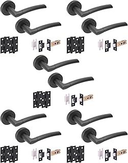 HANDLEZONE® 5 Sets Nemo Internal Door Handles on Rose Lever Latch Packs with Ball Bearing Hinges - Black Matt