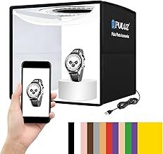 Photo Light Box 25cm / 9.8inch, Puluz Photo Shooting Tent Box Kit Folding Portable Photography Studio Light Box with 12 Colors Backdrop Dimmable LED Ring Light for Mini Small Product Photography