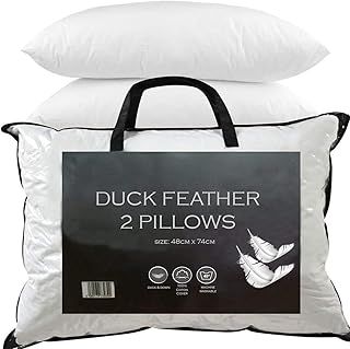 Premium Duck Feather & Down Pillows - Super Comfort for Restful Sleep - Hypoallergenic, Breathable & Anti Dust Mite - 2 Pillows UK Standard Size (48x74cm)