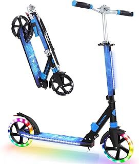 BELEEV V8 Scooters for Kids Ages 6+ with Light-Up Stem & Deck, 2 Wheel Folding Scooter for Adults Teens, 4 Adjustable Height, Lightweight Sport Commuter Scooter, Max Load 220 lbs