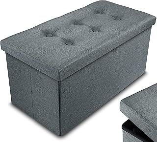 Nyxi Foldable Ottoman Storage Box,76x38x38cm, 80L Capacity, Multi-Purpose 2-Seater, Foot Stool, Storage Organizer with Lid for Kids Toys, Bedroom, Hallway, Living Room, Dark Grey Fine Fabric