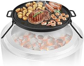onlyfire Cast Iron Griddle Plate Grill Top for Solo Stove Bonfire 19.5"& Yukon 27" Fire pit, φ45cm Round Grill Pan Camping Fire Pit Accessory with Detachable Legs