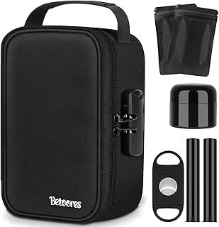 Smell Proof Stash Box with Lock + 2 Smell Proof Baggies and More Accessories, Activated Carbon Lining (Black)