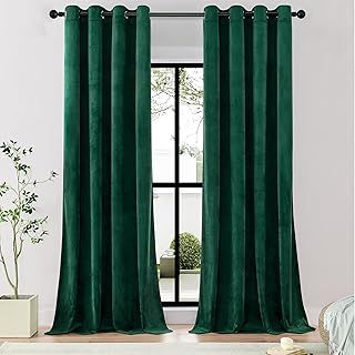 Timeper Dark Green Velvet Curtains 108 inches - Grommet Blackout Curtains Thermal Insulated Window Treatment, Holiday Decor Backdrop Curtains for Sliding Door/Villa, W52 x L108, 2 Panels