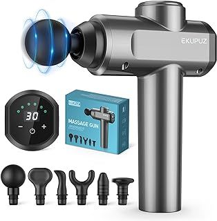 Massage Gun Deep Tissue,30 Speeds Powerful Percussion Massager with 6 Heads, LCD Touch Screen,Protable Handheld Massage for Muscle Pain Relief Fitness Recovery