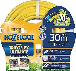 HOZELOCK - Ultimate Hose 12.5mm x 30m, Up To 70% Recycled PVC, Ultra-Light and Flexible, Re-Enforced PVC Layering, Anti-Twist and Anti-Crush Technology [7830P0000], Yellow