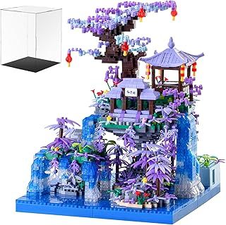 Boyorc Cherry Blossom Treehouse Micro Mini Building Block Sets With Acrylic Display Box And Light, Chinese Bonsai Tree House Architecture Model Toy Gifts for Adults and Children（2500+ Pieces）