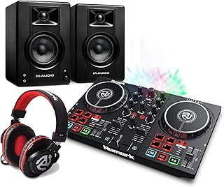 DJ Controller Bundle - Numark Party Mix MKII DJ Set with DJ Mixer and Audio Interface, M-Audio BX3 3.5" Studio Monitor Speakers and DJ Headphones