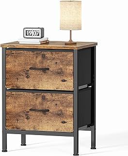 HOMIDEC Bedside Table, Bedside Cabinet with 2 Large Capacity Fabric Storage Drawers, 54.5cm Height Sofa Side Table End Tables Nightstand for Bedroom, Living Room, 42x30cm
