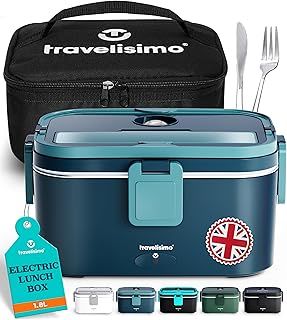 XL Electric Lunch Box Food Heater 80W Heated Lunch Box 1.8L Food Warmer Container Hot Food in Car Truck & Office, 12V/24V/230V Heated Lunch Boxes for Adults, Stainless Steel Thermal Lunch Box