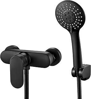 Black Shower Tap Set with Hand Shower, Single Lever Fitting, 3 Functions Head and Hose