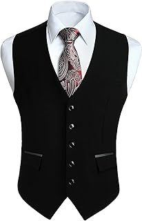 HISDERN Men's Waistcoats Formal Solid Colour Wedding Waistcoat Classic Business Party Tuxedo Suit Vest with Pockets S-4XL