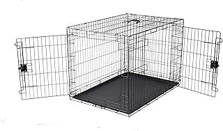 Amazon Basics XL Metal Dog Crate/Cage with Tray, Durable and Foldable Dog Cage with Double Door, Black, Extra Large 107cm (42")