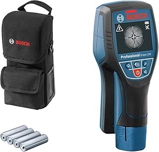 Bosch Professional Wall Scanner D-tect 120 (4 x AA Batteries, max. Detection Depth Plastic Pipes/Wooden Studs/Live Cable/Magnetic Metal/Non-Magnetic Metal: 60/38/60/120/120 mm, Protective Bag), Blue