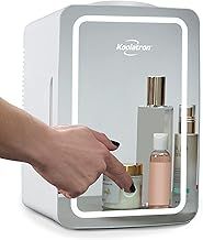 Koolatron 6L Cosmetic Mini Fridge for Bedrooms 12V Portable Compact Small Vanity Car Refrigertor for Skincare Beauty Makeup Fridges with Dimmable LED Light Mirror Ideal for Girls Kids Desk Home White