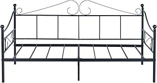 Metal Day Bed Frame 90 x 190cm, Single Bed with Headboard and Slatted Frame Single Bed Sofa Bed Day Bed for Bedroom Living Room Guest Room, Black