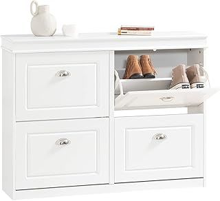 SoBuy 4 Flip-drawers Shoe Cabinet Shoe Rack Shoe Storage Cupboard Organizer White W105 x D24 x H82cm FSR79-W