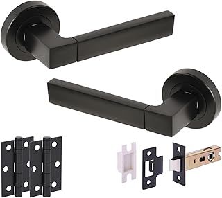 HANDLEZONE® Luxa Internal Door Handle Pack, Complete with Lever Handles, 76mm Latch, 75mm Ball Bearing Hinges - Black Matt