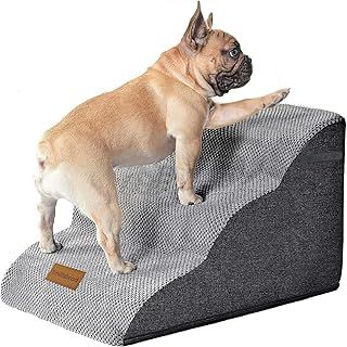 Wide Dog Steps Stairs for Bed 3 Steps 30 cm High for Dogs, Dog Ramp High Density Foam Pet Stairs Washable Cover and Non-Slip Base 32 x 60 x 30CM