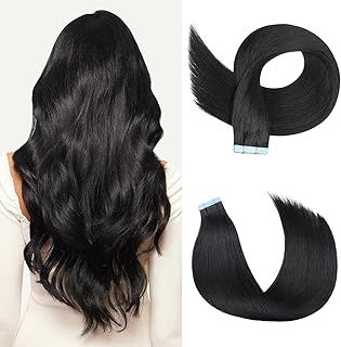 Isheeny Black Tape In Hair Extensions Human Hair 16 Inches 20pcs 40g/Pack Straight Invisible Remy Hair Extensions Tape In Extensions Human Hair