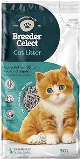 Breeder Celect All-Natural Cat Litter (30L) – 99% Recycled Paper, Highly Absorbent Kitten Cat Litter/Bedding, Excellent Odour Control, Non-Clumping, Biodegradable & Compostable
