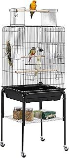 Yaheetech Parrot Cage Bird Cage Open Play Top Budgie Cage with Detachable Stand for Mid-Sized Cockatiel Sun Parakeet Green Cheek Conure Black