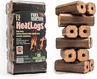 Fuel Express Heat Logs | High Energy Wood Fuel for Wood Burners, Open Fires, Chimineas | 12 Pack