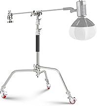 NEEWER Stainless Steel Heavy Duty C Stand with Swivel Casters, 43"-73"/110-186cm Photography Light Stand with 33"/83cm Boom Arm, 2 Grip Heads for Studio Monolight, Softbox, Reflector, SC186W