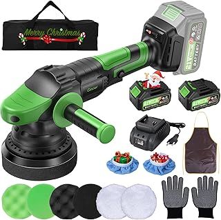 Ginour Cordless Car Polisher for Car Detailing, 900W Brushless Dual Action Car Polisher with 2*21V 3.0Ah Batteries, Variable Speeds 2000-4000OPM, Car Buffer Polisher Machine with Side Handle, 5in disc