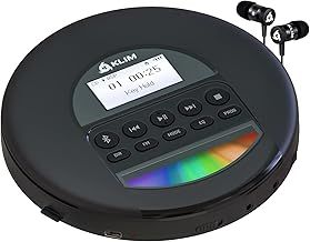 KLIM Nomad - New - Portable CD Player Walkman with Long-Lasting Battery - with Headphones - Radio FM - Compatible MP3 CD Player Portable - TF Card Radio FM Bluetooth - Ideal for Cars - Black