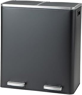 TANGZON 2x30L Recycling Pedal Bin, Double Kitchen Waste Bin with Plastic Inner Buckets, Soft Closure Lids & Handles, 2 Compartment Fingerprint Proof Airtight Stainless Steel Trash Can (Black)