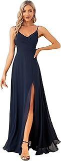 Ever-Pretty Women's A Line Spaghetti Straps V Neck Long Chiffon Asymmetry Prom Dress with Slit ES0128B
