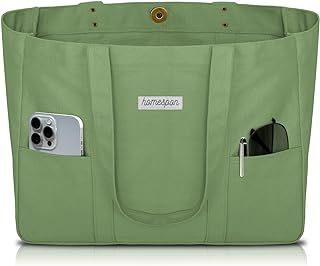 HOMESPON Large Canvas Tote Bag for Women Everything Bag with Pockets and Laptop Sleeve (Green)