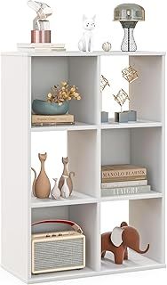 COSTWAY 6 Cube Bookcase, Wooden Storage Bookshelf Open Display Shelving Unit with Anti-Tipping Kits, Cube Storage Cabinet Record Player Stand Organizer for Living Room, Bedroom and Office