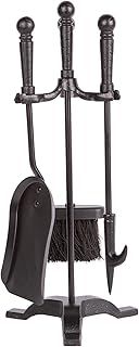 Hammer and Tongs 4pc Black Arundel Fireside Companion Set - Indoor Fireplace Wood Burner Accessories Tools Metal Iron Poker Brush Shovel