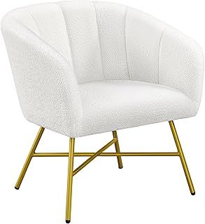 Yaheetech Boucle Tub Chair, Modern Upholstered Armchair, Barrel Vanity Chair with Round Back and Thick Padded Seat for Living Room Bedroom Makeup, White