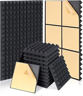 24 Pack sound proofing panels 12x12x2 Inch acoustic wall panels Self Adhesive soundproofing panels with Strong Glue, High Density Acoustic Panels for sound absorption and echo control...