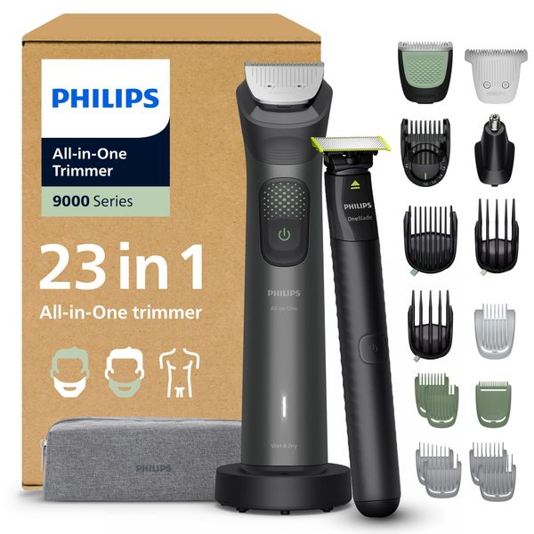 Philips Multigroom 9000 Series All-in-One 23-Piece Trimmer, Shaver & Clipper + OneBlade Trimmer for Men - All-Over Grooming Set for Beard, Nose, Hair & Body, 27 Length Settings (0.2-20 mm), MG9561/30