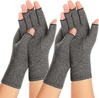 2 Pairs Compression Gloves for Arthritis for Women and Men, Bamboo Arthritis Compression Gloves for Pain Relief Rheumatoid and Osteoarthritis Fingerless Gloves