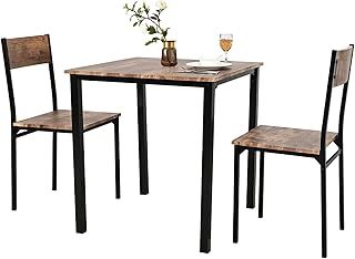 PULUOMIS Dining Table and 2 Chairs, Breakfast Bar Table and Chairs Set 2, 3 Piece Dining Set, Wooden Metal Frame, Modern Design for Home Kitchen Bistro Patio Garden(Brown)