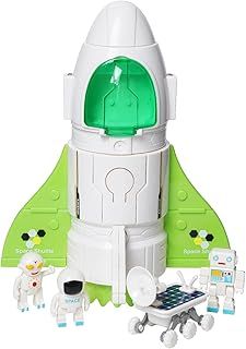 HOMCENT Spaceship Toy for Boys, Space Shuttle Toys with Lights&Sound, 3 Astronauts Figure, Openable Cockpit, Spray Exhaust, Astro Venture Space Playset with Lunar Car (Green)