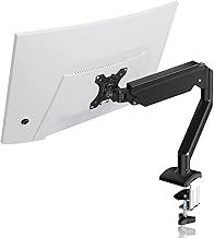 Single Monitor Arm Gas Spring, Monitor Arm Desk Mount for 13-35 inch Monitors up to 9kg, Tool Free Height Adjustable Screen Arm with Tilt Swivel Rotation, VESA 75/100mm, C-clamp/Grommet Options