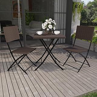 Capri 2 Seater Rattan Bistro Set Outdoor Garden Patio Balcony Furniture 3 Pcs (Brown)
